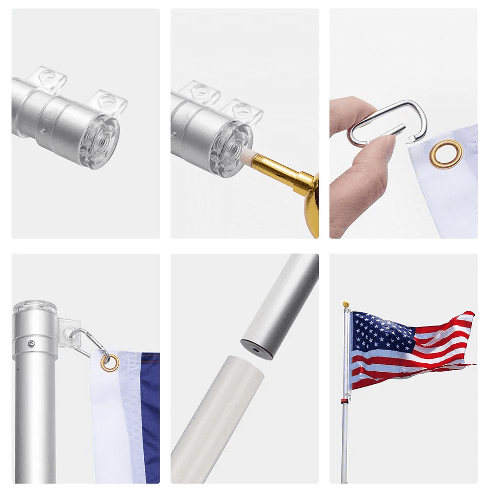 30' American Aluminum Telescopic Flag Pole, Silver