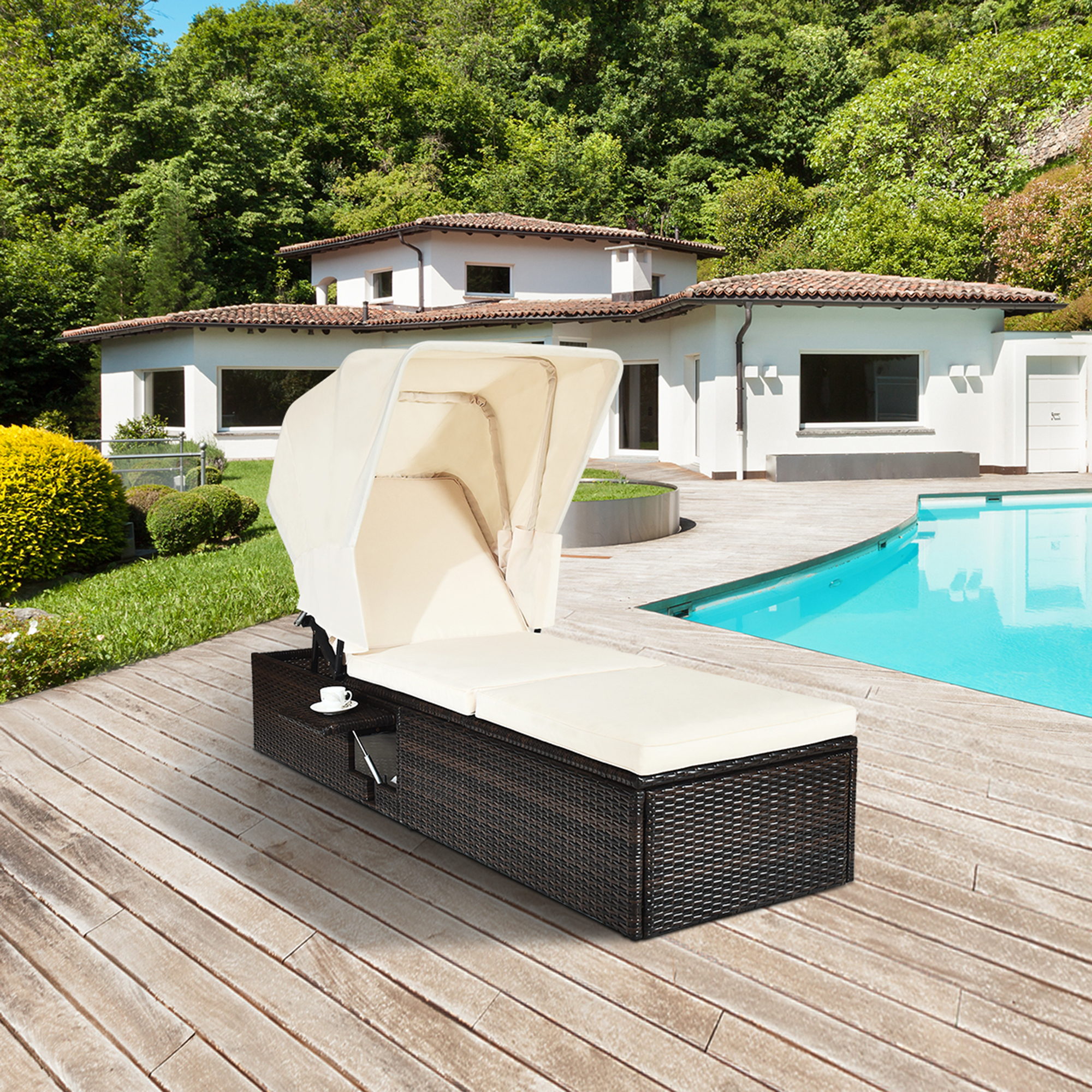 Gymax Rattan Chaise Lounge Cushioned Chair W/Adjustable Canopy Patio - image 3 of 10
