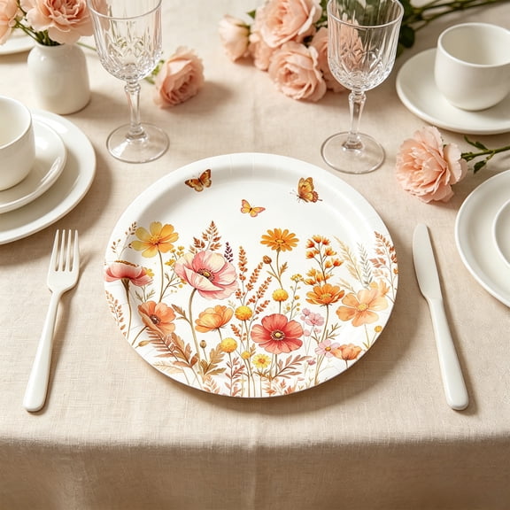 Aoznliie 10pcs Paper Plates, Heavy Duty Disposable Fall Floral Print Plates, Cake Plates Dessert Plates for Fall Theme Party Decor, 9x9in