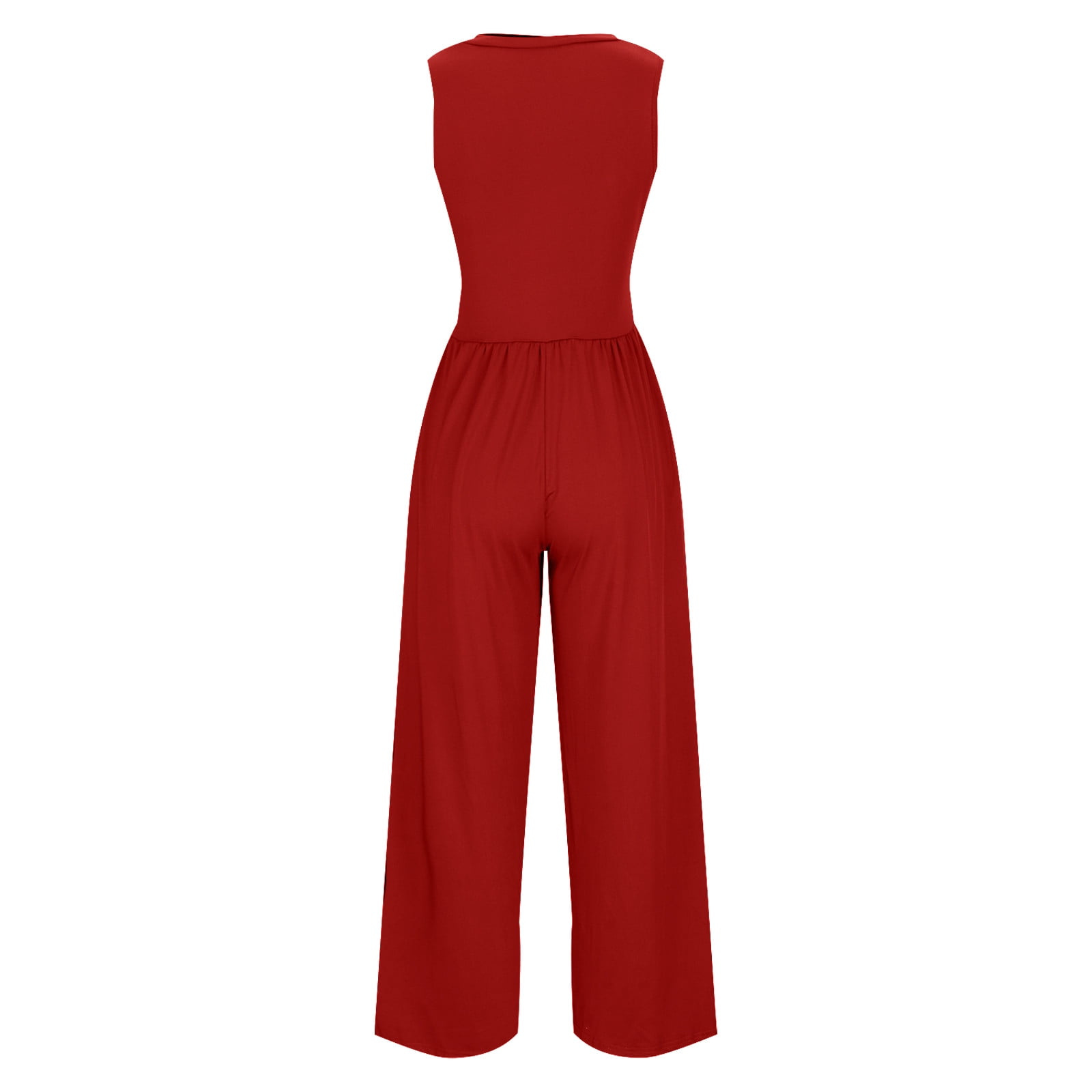 Penkiiy Jumpsuits for Women Women Fashion Solid Casual Romper Long Playsuit Strap Jumpsuit Red Jumpsuits