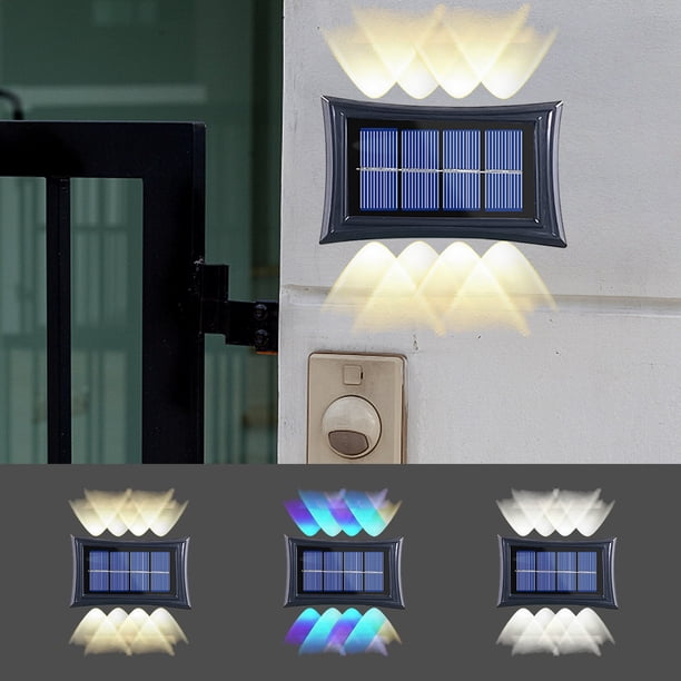 Solar Outdoor Wall Lights - Pack de 2 apliques modernos impermeables IP65 con iluminación vertical y descendente para jardín, jardín, pasillo, patio