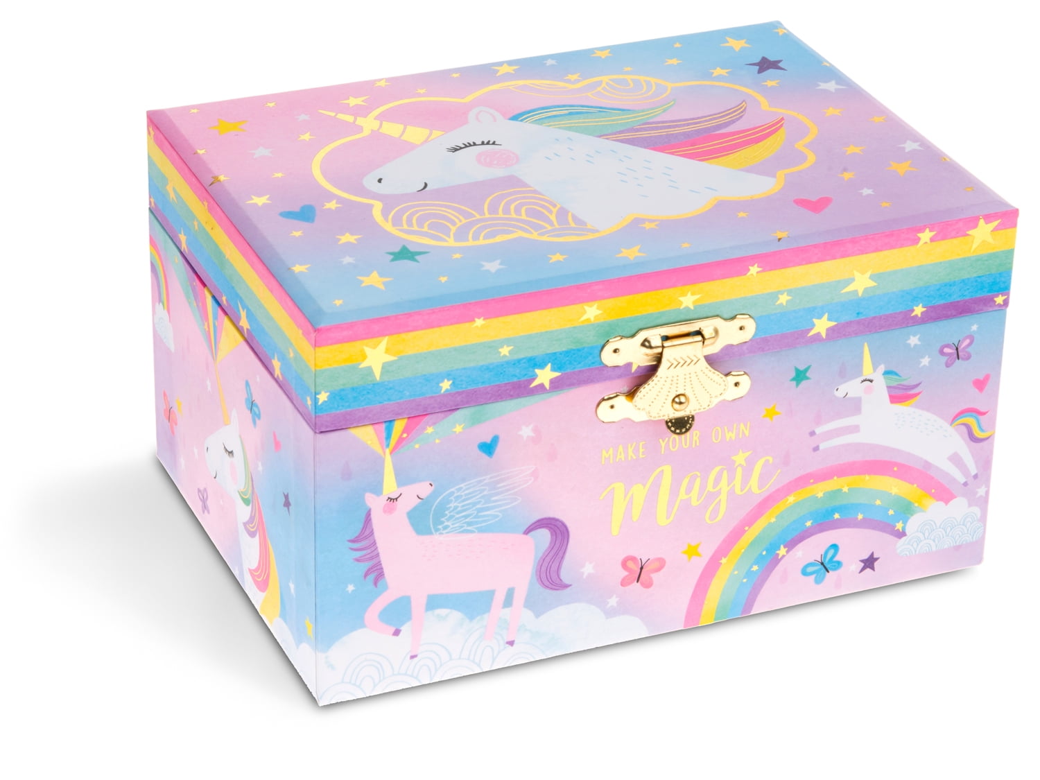Jewel keeper Girl's Musical Jewelry Storage Box with Spinning Unicorn Rainbow 