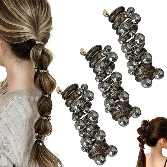 No Damage Soft Elastic Spiral Hair Ties, Pearl Spiral Telephone Cord Hair Ties for Women, Twisted Hairs Wire Pony Hairwire, Colorful Phone Cord Twisty Hairties Ponytail Holders(Black*3PCS)