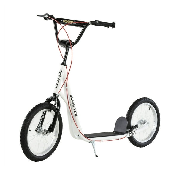 Aosom Youth Scooter Kick Scooter for 5  with Adjustable Handlebar 16" Front and Rear Dual Brakes Inflatable Wheels, White