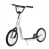 Aosom Youth Scooter Kick Scooter for 5 with Adjustable Handlebar 16" Front and Rear Dual Brakes Inflatable Wheels, White