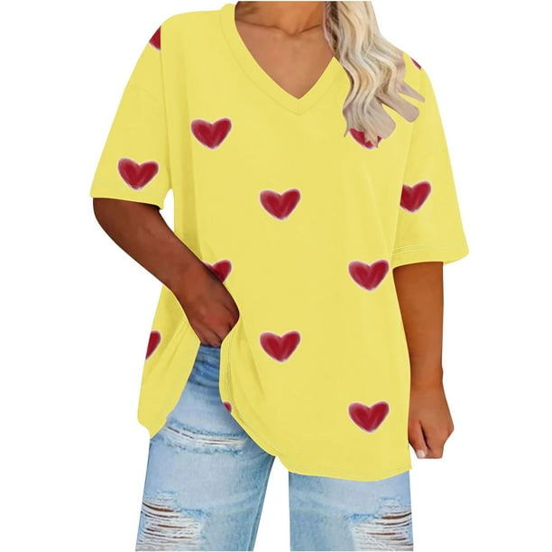 Camisetas de Verano de las Mujeres con Cuello en V de Manga Corta Impresa, Camiseta Deportiva para Uso Casual Y Diario