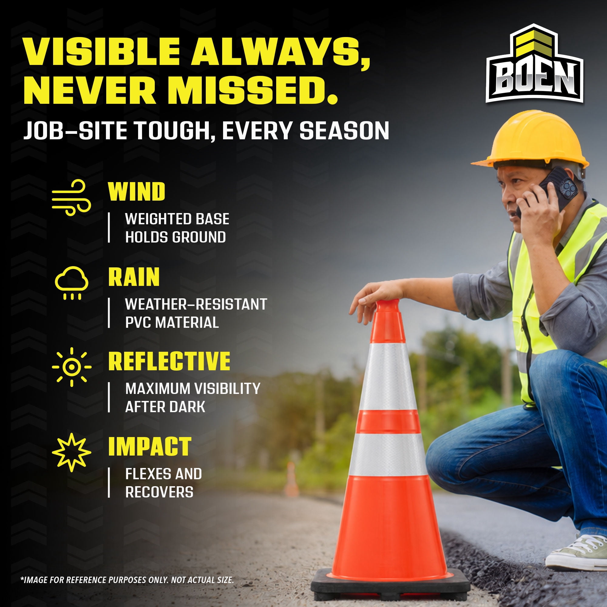 BOEN 36 in Orange Reflective Traffic Cones, 10 lb DOT MUTCD Road Safety, 6 Pack