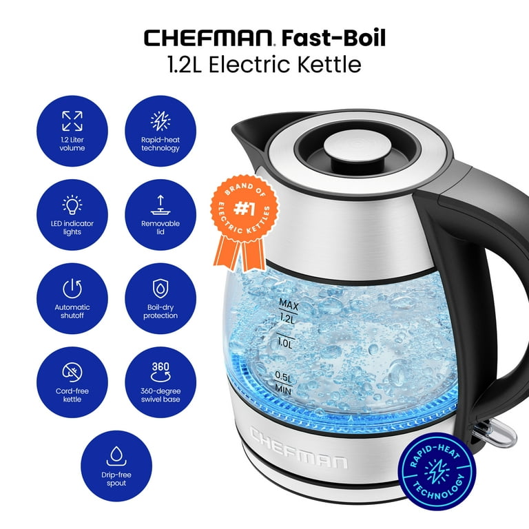 Chefman Electric Glass Kettle - Silver/Black, 1.8 L - Fry's Food
