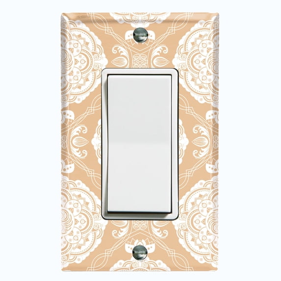 Metal Light Switch Plate Cover Mandala Beige White Floral Pattern Damask MDL075