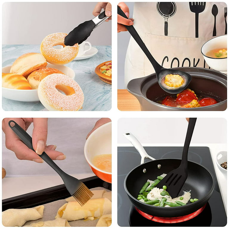 Bpa Free Silicone Kitchen Utensil Set - Spoon. Ladle And Spatula - Dishwasher  Safe - Non-stick - Heat Resistant (5 Pcs Black)