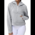 thumbnail image 1 of Sudadera con Capucha para Mujer, de Larga, Corta, con Media Cremallera y Bolsillos con Orificio para el Pulgar. Gris M, 1 of 6