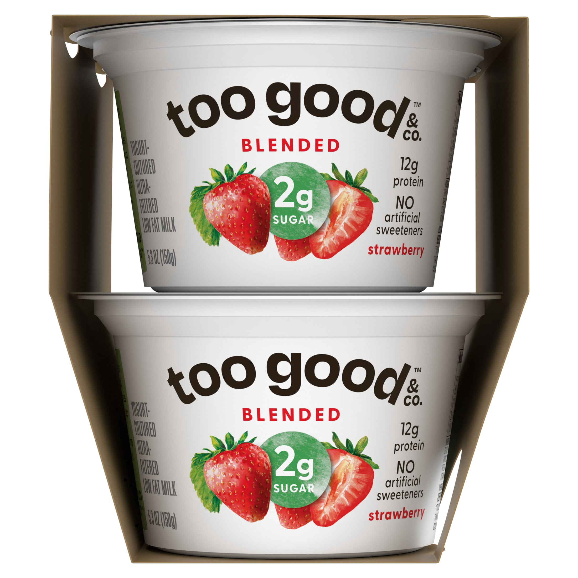 Too Good & Co. Lower Sugar Strawberry Flavored Low Fat Greek Yogurt Cultured Product, 5.3 oz, 4 Count