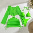 thumbnail image 4 of UTSJKR Women's Mesh Hollow Out Drawstring Bikini 3 Piece Set, Cutout Tie Design Bathing Suit, Sexy Vacation Beachwear Green S, 4 of 9