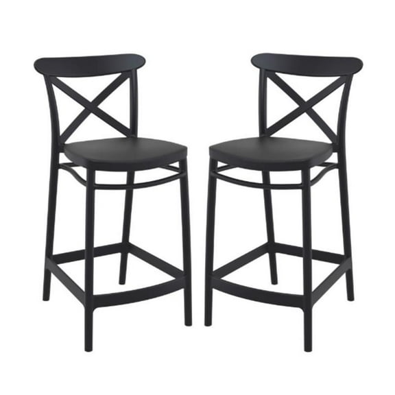 Home Square Cross Indoor Outdoor Counter Stool in Black - Set of 2