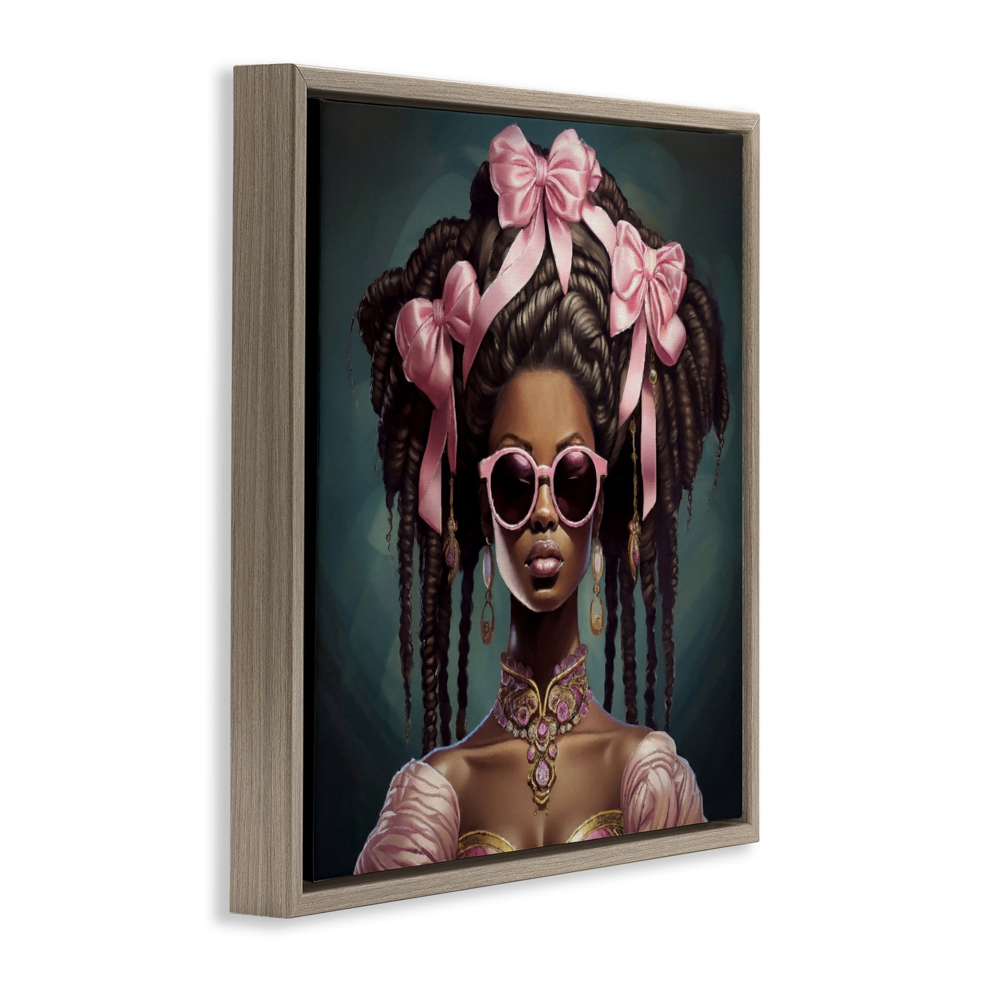 Stupell Industries Rococo Woman With Bows Brown Framed Floater Canvas Wall Art, design by Grotto Studios