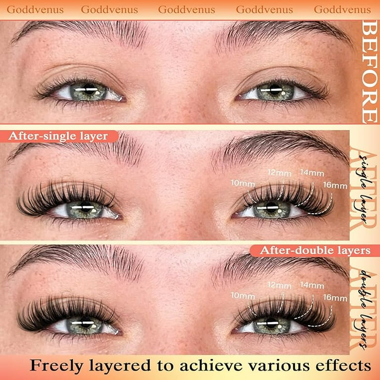 Lash Clusters Kit Wispy Eyelash Clusters Lashes Natural DIY Lash Extension Kit 10-16mm Cluster Eyelash Extensions Kit 300pcs C Curl Individual Lashes Cluster Eyelash (No Tweezers)