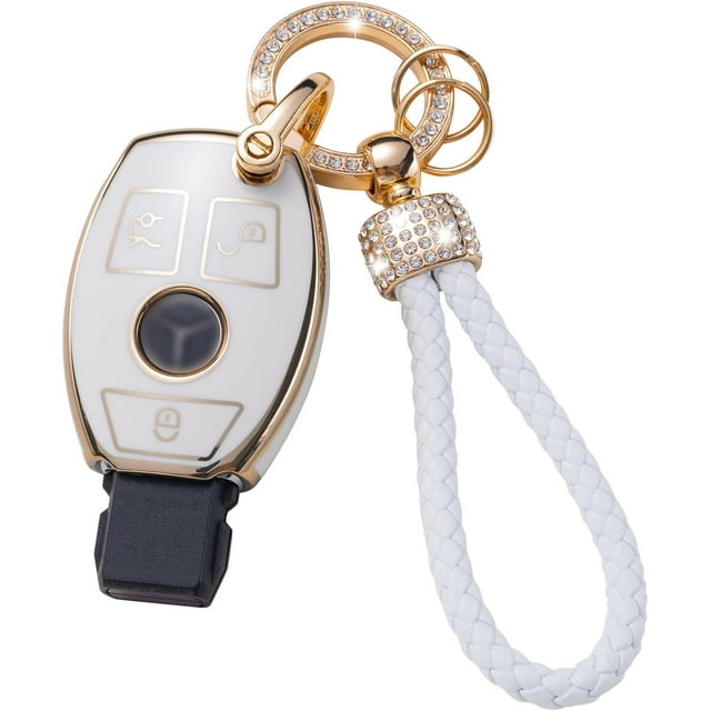 LAICAIW for Mercedes Benz Key Fob Cover with Lanyard, Soft TPU Key Case Shell Compatible with Mercedes Benz C E S M CLS CLK G Class Smart Key Holder
