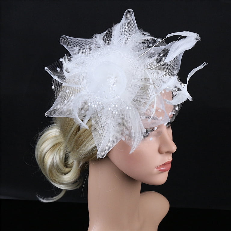 Feather Fascinator Hat with Headband and Clip Tea Party Vintage Bridal Ladies Hats Clearance! Vintage Fascinators Tea Party Hat for  main image 4
