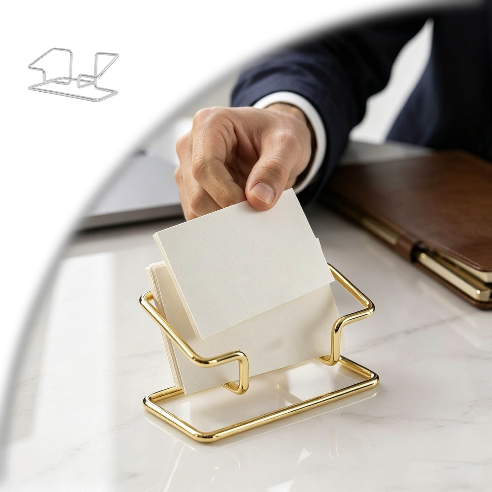 Business Card Holder for Desk Business Card Display Stand Metal Card Organizers and Office Desk Accessories for Men and Women