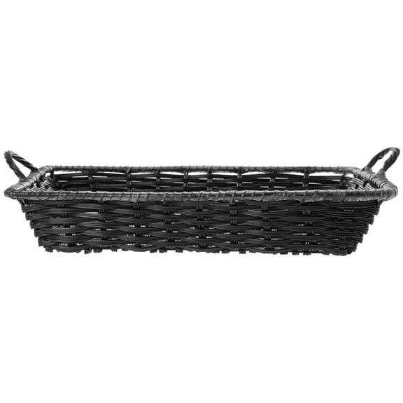 HUBERT Wicker Storage Basket with Handles Black Plastic - 18" L x 12" W x 3 1/2 H