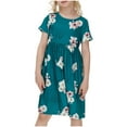 thumbnail image 1 of Yanlir Robe à Fleurs à Manches Courtes pour Tout-Petites Filles, Enfants, Col Rond, Longueur Genou, Mignonne Robe de Princesse pour un Port Confortable et Quotidien 5-14 Ans (Vert, 11-12 Ans), 1 of 5