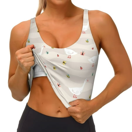 Qokaie Funny Goose1 Pattern Womens Scoop Neck Sports Bra Breathable Workout Vest Padded U Back Medium Impact Fitness Gym Yoga Bra Workout Crop Top