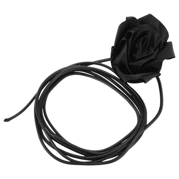 Unique Bargains 1 Pc Adjustable Waist Belt Elegant Satin Rose Flower Handmade Cord Belt Women Black