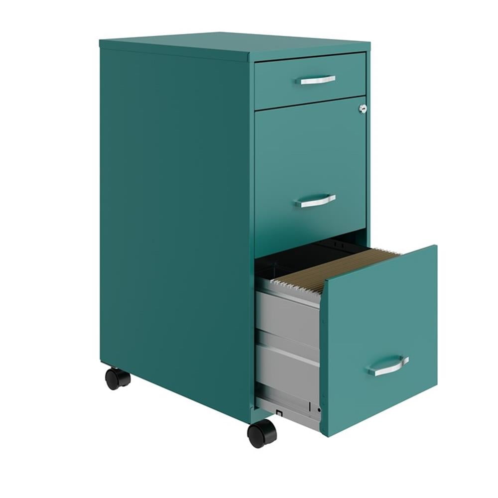 Pemberly Row 3 Drawers Vertical Turquoise Metal Filing Cabinet Pre-assembled