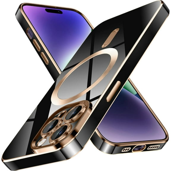 for iPhone 12 Pro Max Case,[Compatible with Magsafe],[10 FT Military Grade Drop Protection][Anti Yellowing] Slim Soft TPU Luxury Protective Phone Case for 14 Pro Max -Black 8-IP12pm-01