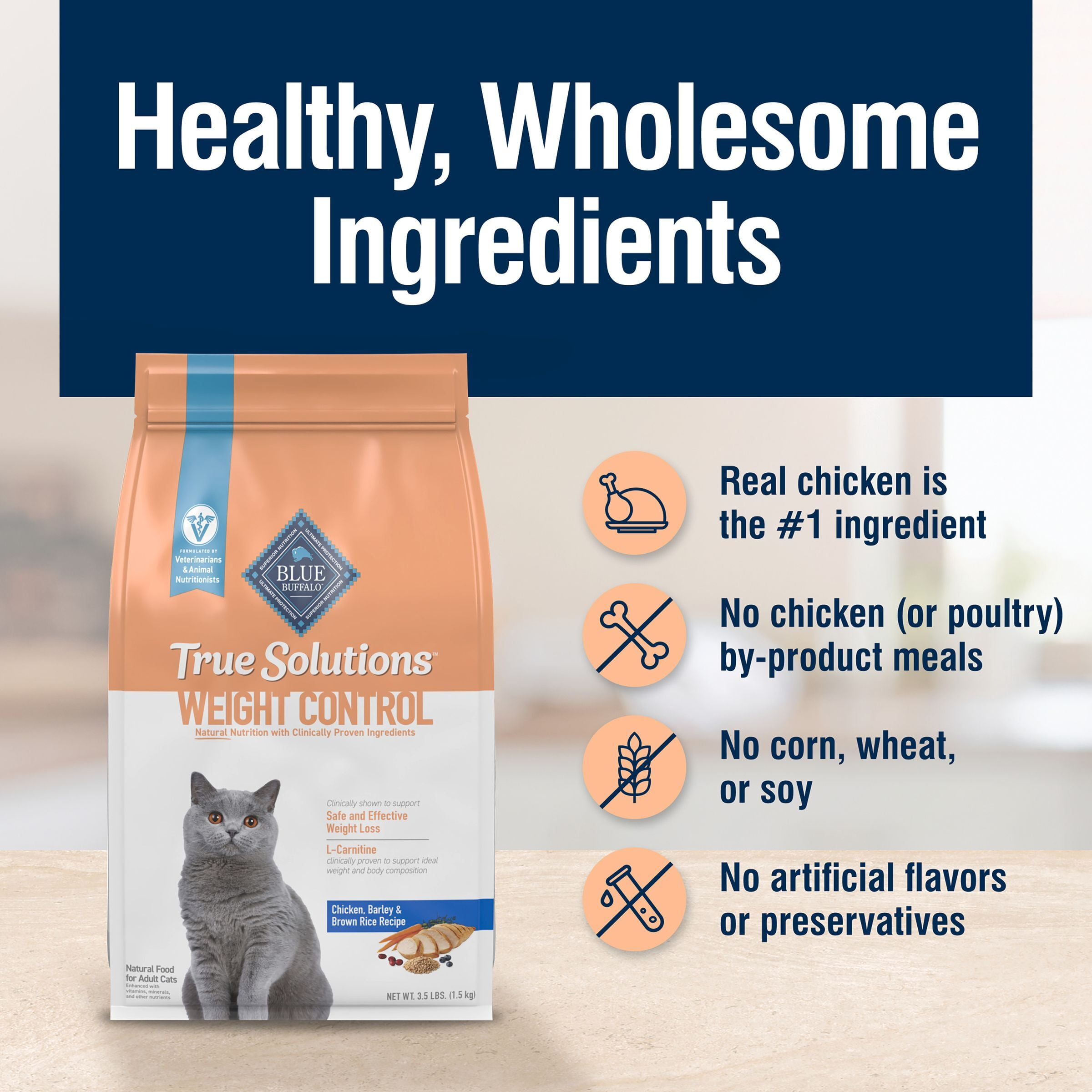 Blue Buffalo True Solutions Weight Control Natural Dry Cat Food, Chicken, 11-lb. Bag