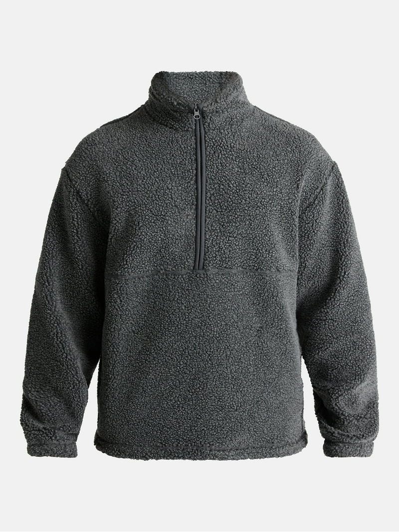 No Boundaries Faux Shearling Quarter Zip Pullover, Men's XS-4XL