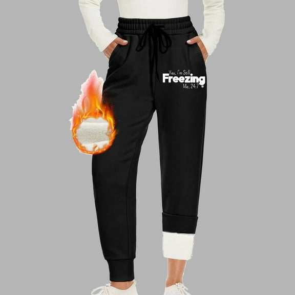 jsaierl Fleece Lined Sweatpants for Women Petite Thick Warm Pants Sherpa Super Comfy Trousers Drawstring Soft Gym Joggers Sweatpants with Pockets