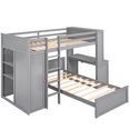 thumbnail image 3 of Twin Size Solid Wood Loft Bed with a Stand-alone bed, Shelves, Desk, and Wardrobe, Multifunctional Loft Bed with Ladder, Shelves, Wooden Loft Bed, No Box Spring Needed(Gray), 3 of 8