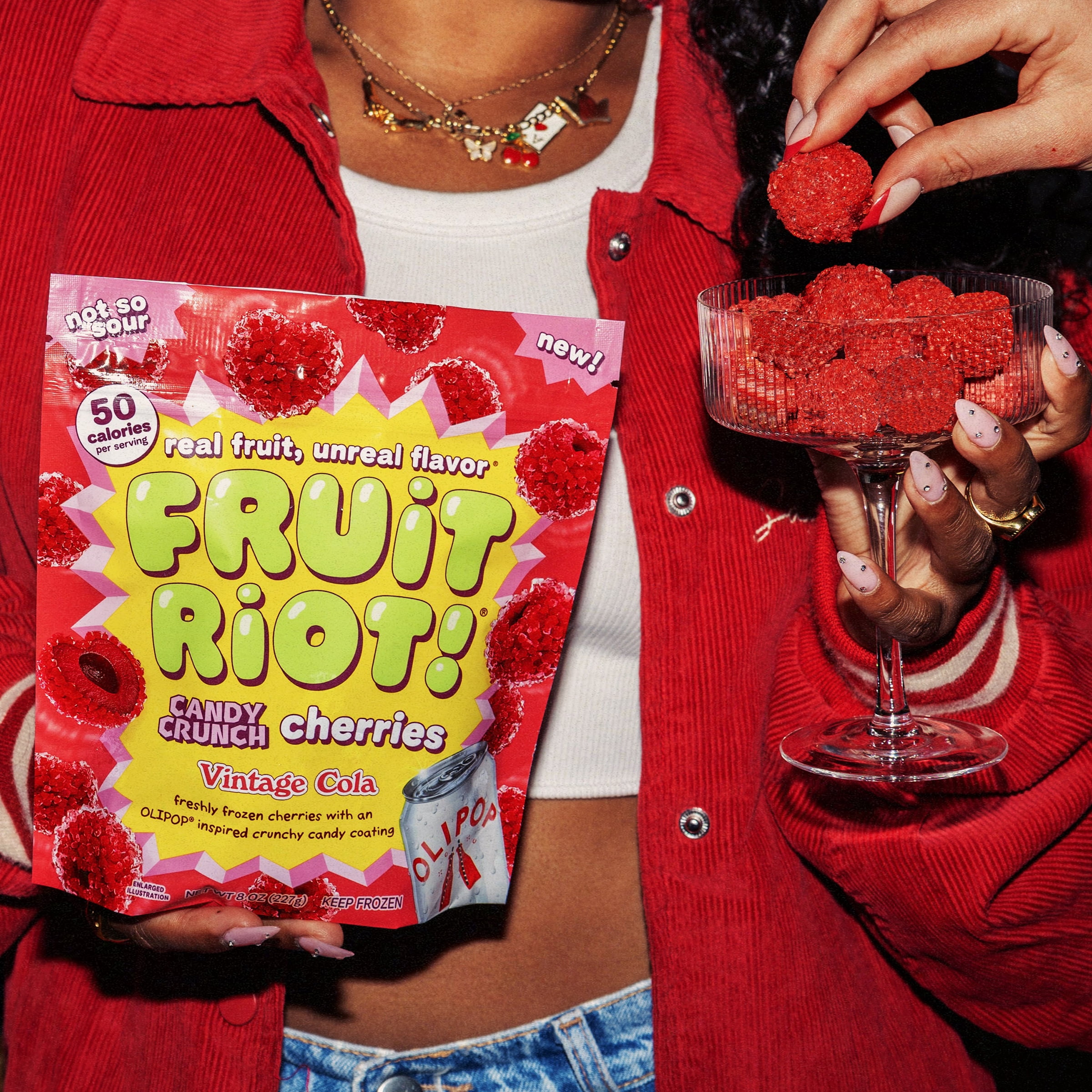 Fruit Riot x Olipop Crunchy Candy Cherries, Vintage Cola, Real Frozen Fruit, 8 oz