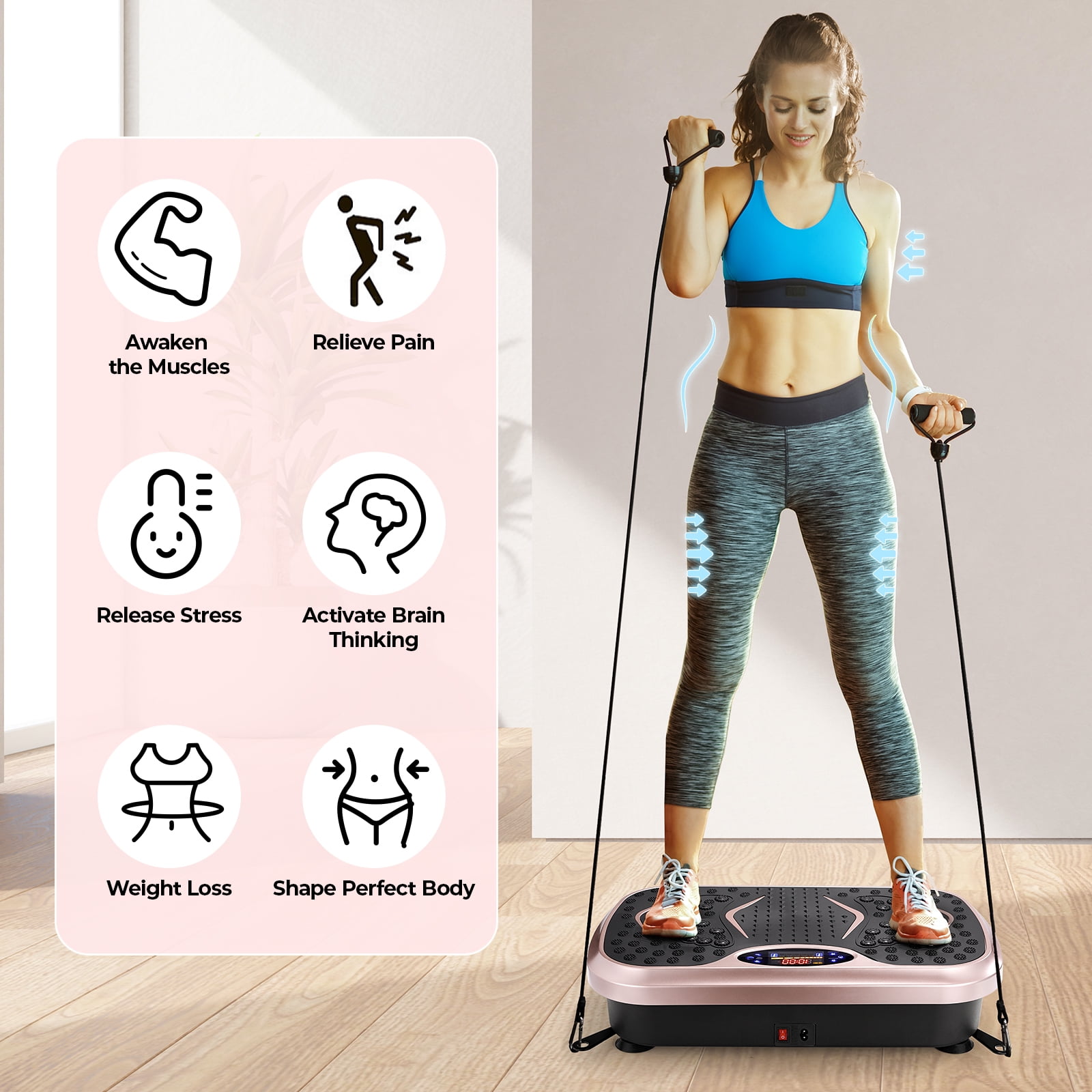 Pirecart 3D Vibration Plate Exercise Machine Full Body Workout Home Platform with Remote Control, Acupressure Nodes, 2 Resistance Bands, Gold
