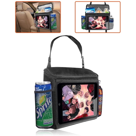 Trobo Backseat Car Organizer, Insulated Headrest Front Or Back Seat Organizers And Storage With Ipad Tablet Case Holder, Rear Facing Passenger Seat Caddy Organizer For Kids & Adults, Travel Cooler Bag
