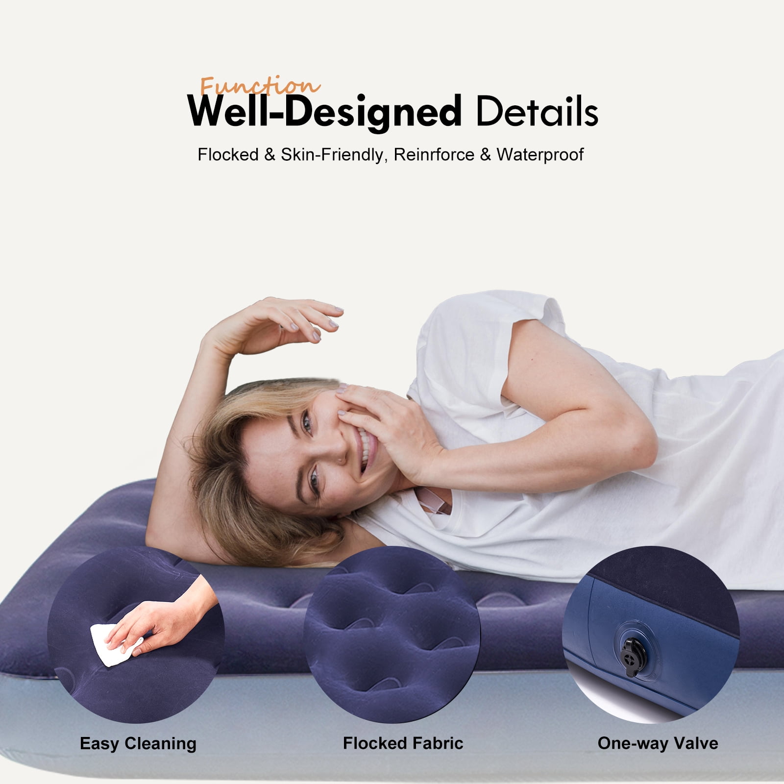 Honeydrill Twin Size Air Mattress Inflatable Bed, Blow Up Mattress Camping Sleeping Pad