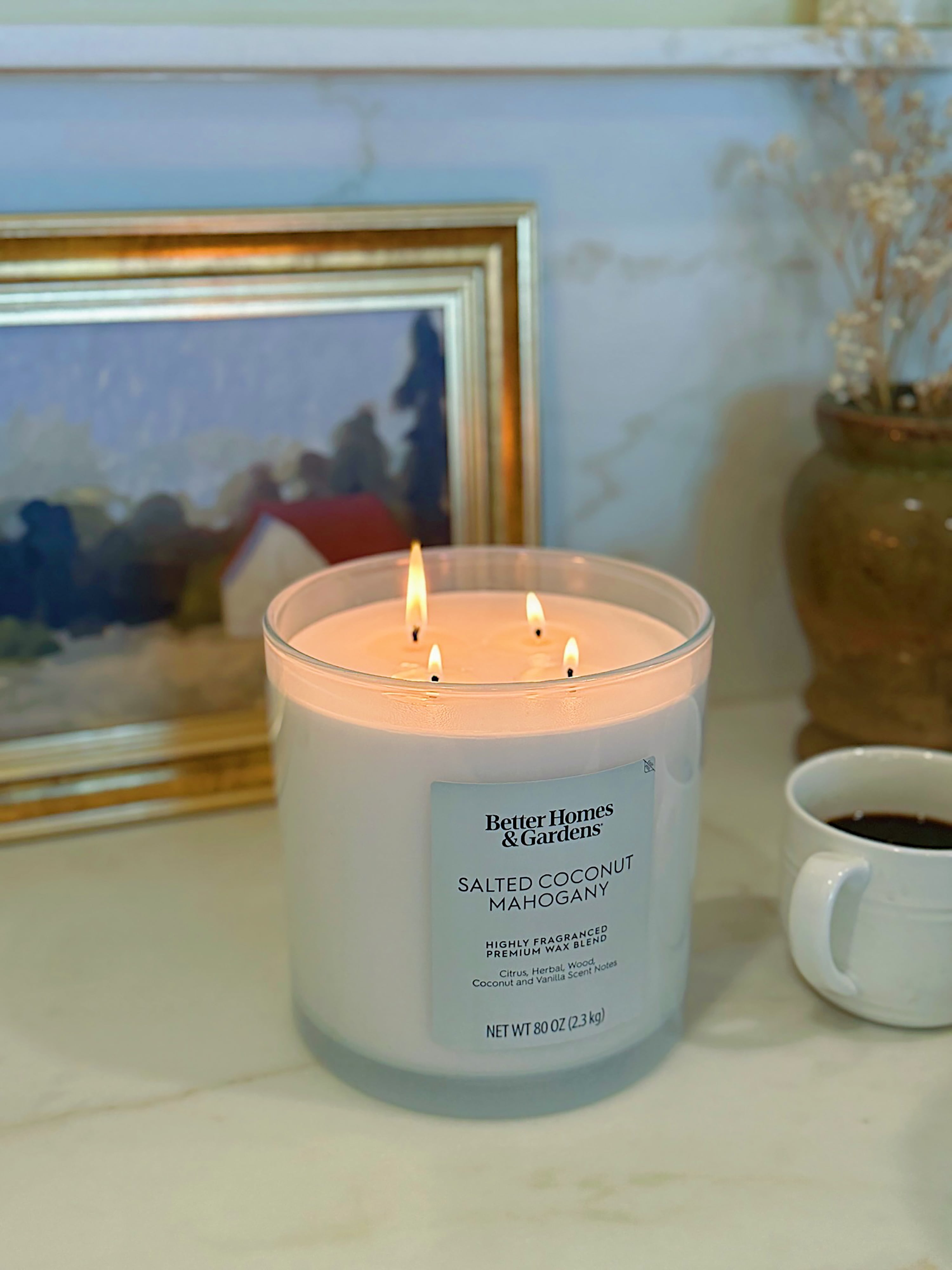 Better Homes & Gardens Salted Coconut Mahogany Scented 4-Wick Large Oversized Jar Candle 80oz.
