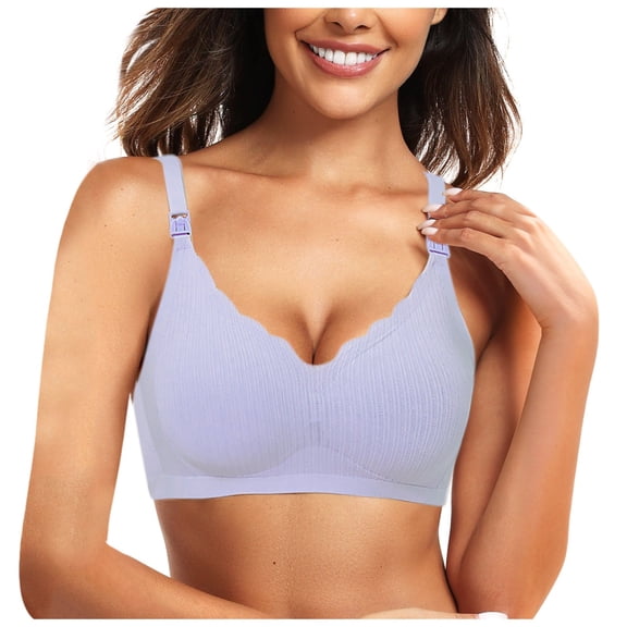 Women Solid Maternity Open Button Breastfeeding Bra Pulls Up Sag Feeding Comfort Thin, 40, Light Blue