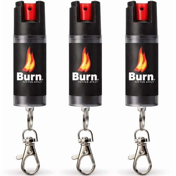 Burn Pepper Spray for Women – 1/2 oz Keychain Pepper Spray for Self Defense, Police Strength with UV Dye Compact, Maximum Strength OC Spray for Personal Safety, Joggers, Runners, Home Defense, 3 Pack
