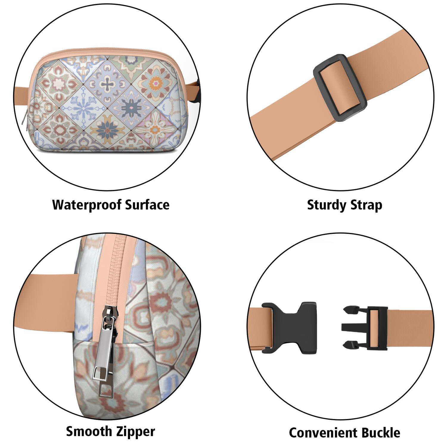 Waist Packs Bag Bohemian Tribal Fashion Belt Bag Small Cross Body Bags for Women Casual Waist Packs with Adjustable Strap Waterproof Belt Bag for Workout Running Travelling