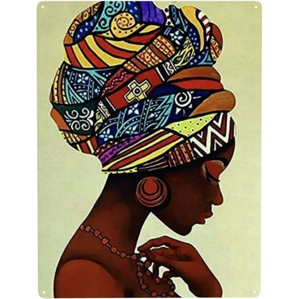 TIKUAJGIFT Cute African Woman Vintage Metal Tin Sign Poster Art Funny Tin  Sign For Office,Club,Home Bar,Classroom,Bathroom,Bedroom,Living Room Wall  Decor 