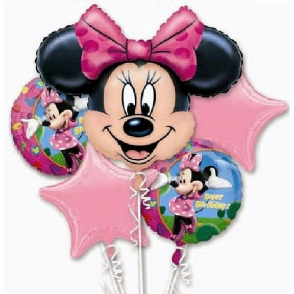 MINNIE MOUSE Happy Birthday Party Head Face Ear Stars 5 Piece Mylar Balloon SET