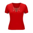 thumbnail image 4 of hotojiny Going out Tops for Women V Neck Lace up Trendy Outfit Slim Fit Fashion Short Sleeve Summer Clothes S-2XL, 4 of 7