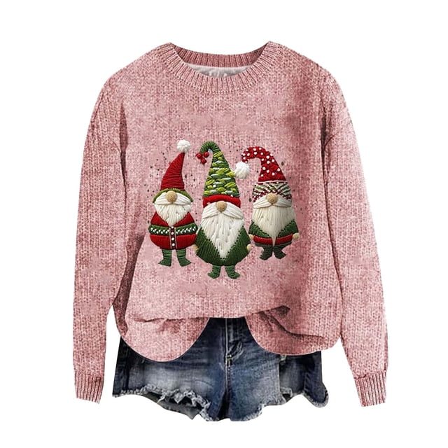 Zhanying Christmas Chandail Chaud de Noël pour Femmes à Manches Longues, Tenue de Détente, Rouge, Col Rond Sweater