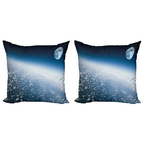 Ambesonne Space Throw Pillow Cover 2 Pack, Planet Earth and Moon, 18", Pale Blue