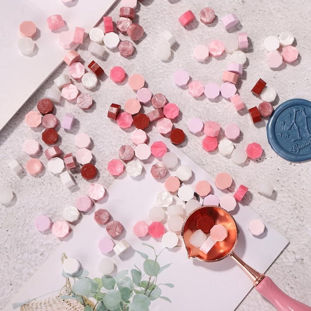 Cuadros Decorativos 100 Uds octágono cuentas de cera para sellar sobres sello cera tableta píldora (rosa)