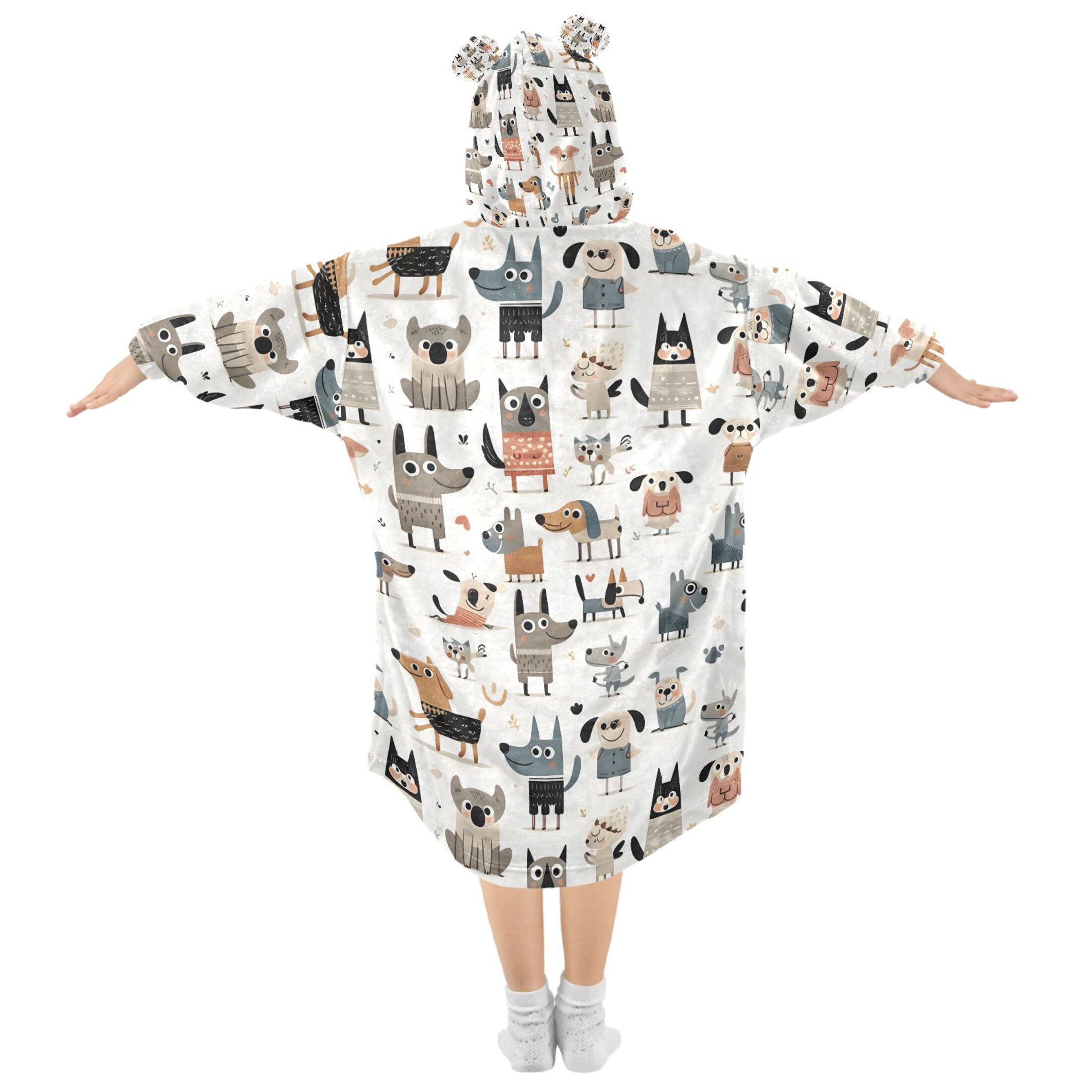 joogoo Blanket Hoodie for Cartoon Doodle Dogs Oversize Sweatshirt 3-14 YR L