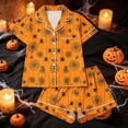 thumbnail image 4 of Fatuov Halloween Pajama Set for Women 2-Piece Pjs Cute Ghost Pumpkin Halloween Print Short Sleeve Button-Down Shirt and Short Loungewear Set Sleepwear, 4 of 5