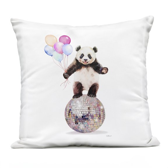 Stupell Industries - Panda & Balloons Disco Outdoor Pillow 18" x 18" by Amanda Greenwood